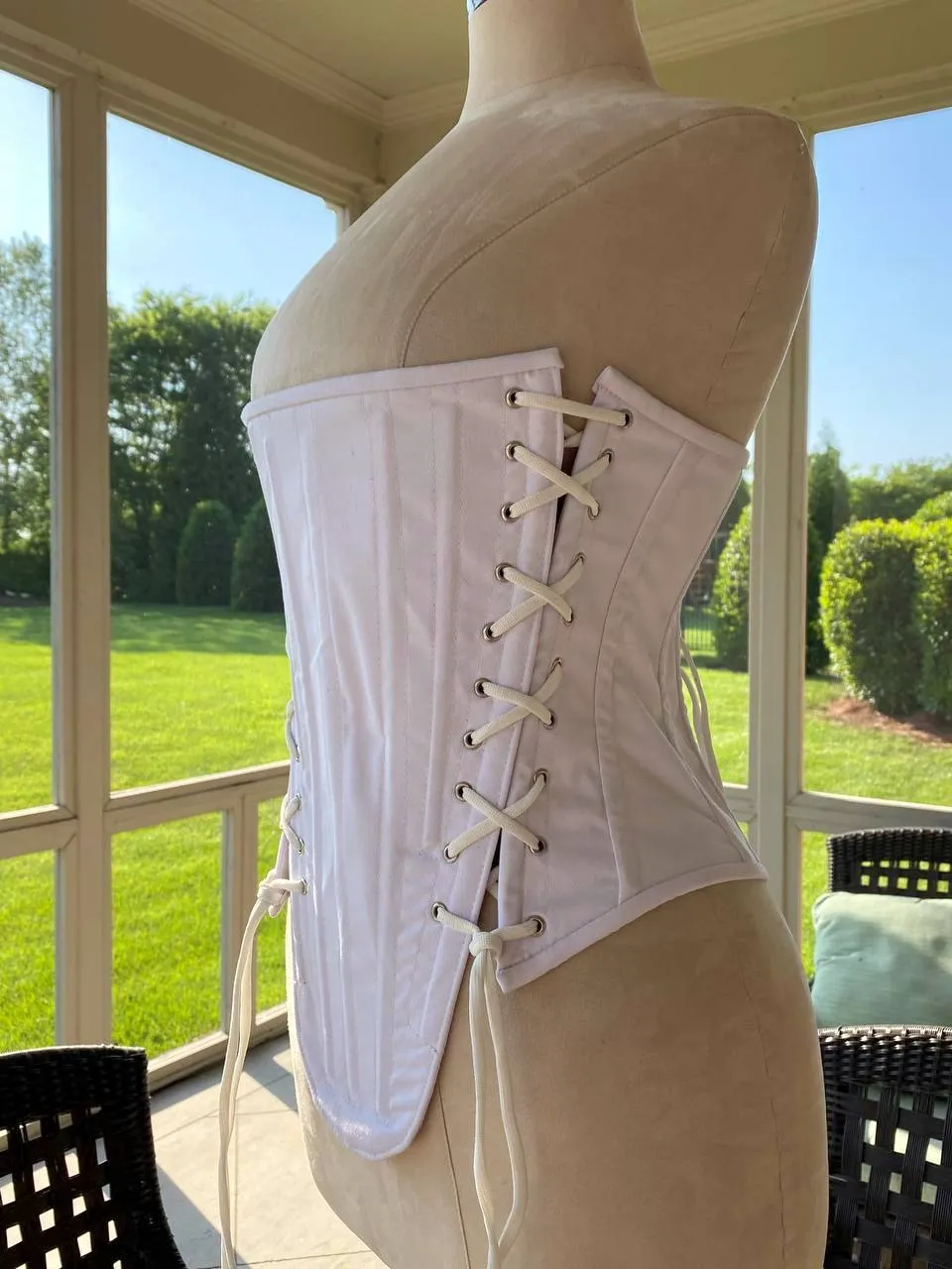 Authentic vintage cotton overbust or underbust corset, black or white. Steel boned custom made cotton corset