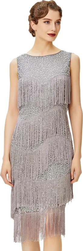 BABEYOND 1920s Flapper Dress Gatsby Fringed Dress Roaring 20s