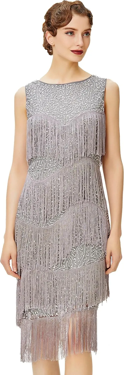 BABEYOND 1920s Flapper Dress Gatsby Fringed Dress Roaring 20s