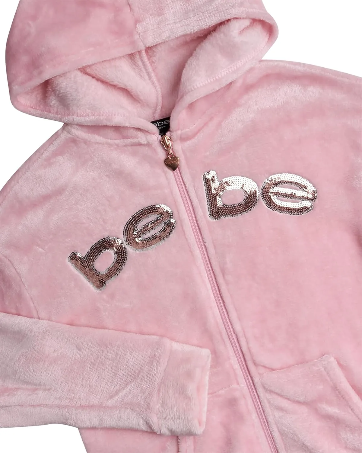 bebe Girls' Hoodie Sweatshirt - Cozy Lightweight Sherpa Fleece Graphic Hoodie for Girls with Cute Front Zipper (Sizes: 7-16)