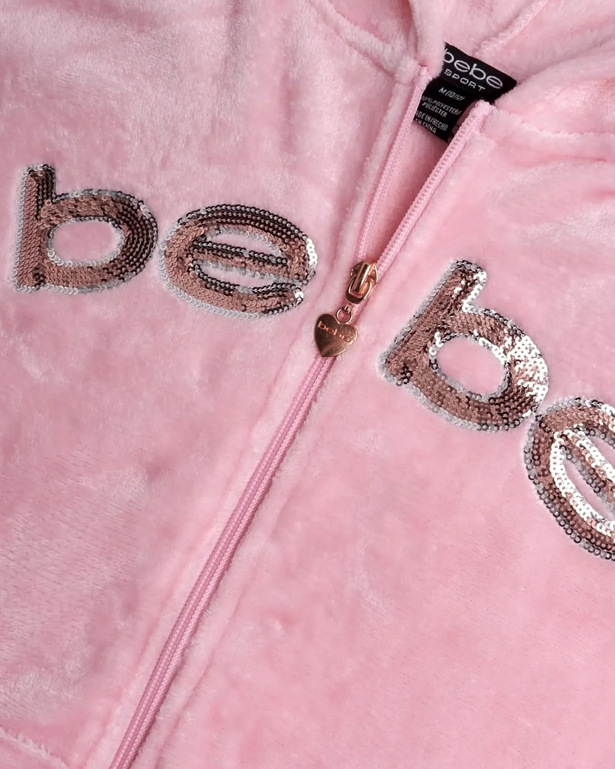 bebe Girls' Hoodie Sweatshirt - Cozy Lightweight Sherpa Fleece Graphic Hoodie for Girls with Cute Front Zipper (Sizes: 7-16)