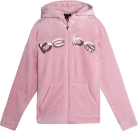 bebe Girls' Hoodie Sweatshirt - Cozy Lightweight Sherpa Fleece Graphic Hoodie for Girls with Cute Front Zipper (Sizes: 7-16)