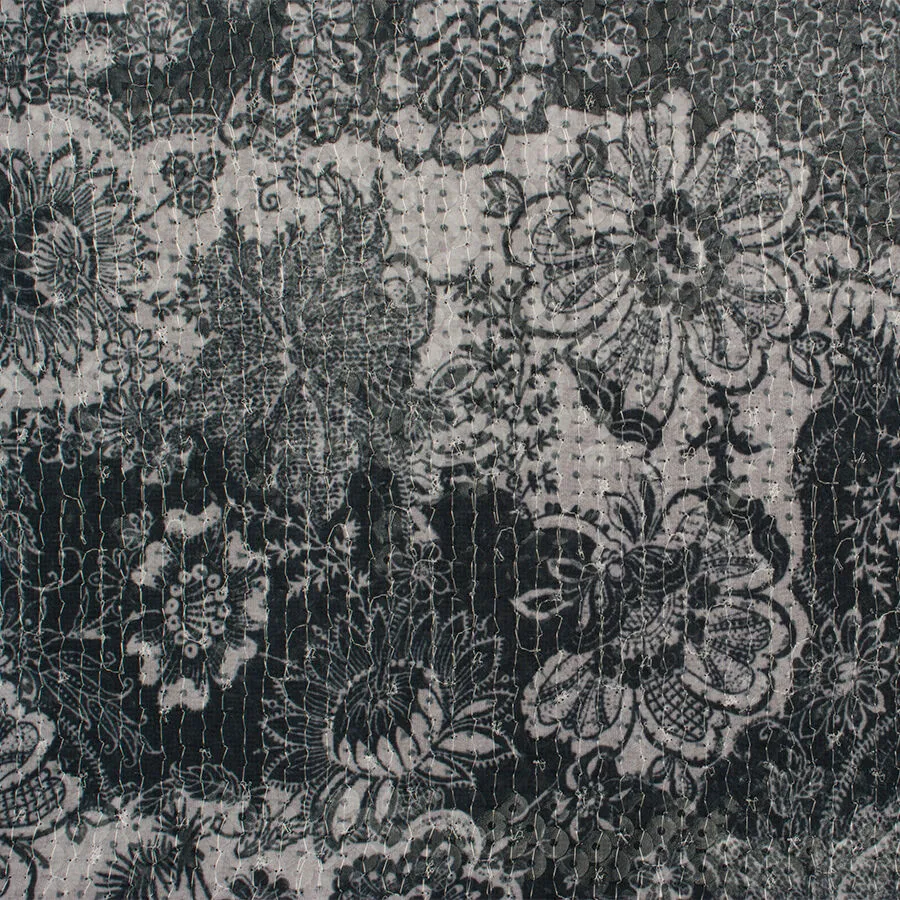 Black Floral Printed Sequinned Chiffon