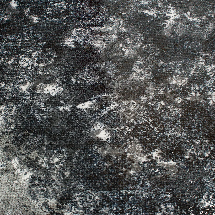 Black Floral Printed Sequinned Chiffon