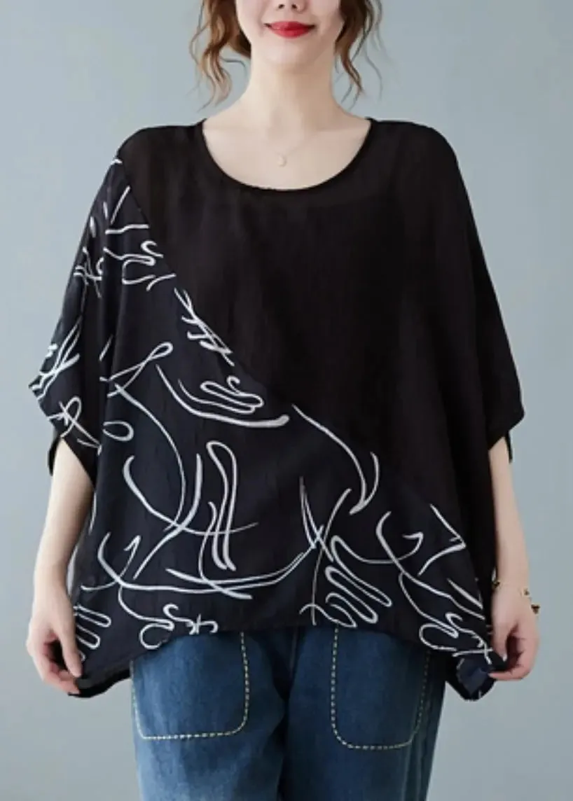 Boutique Black Oversized Print Cotton Tank Tops Summer LY8701