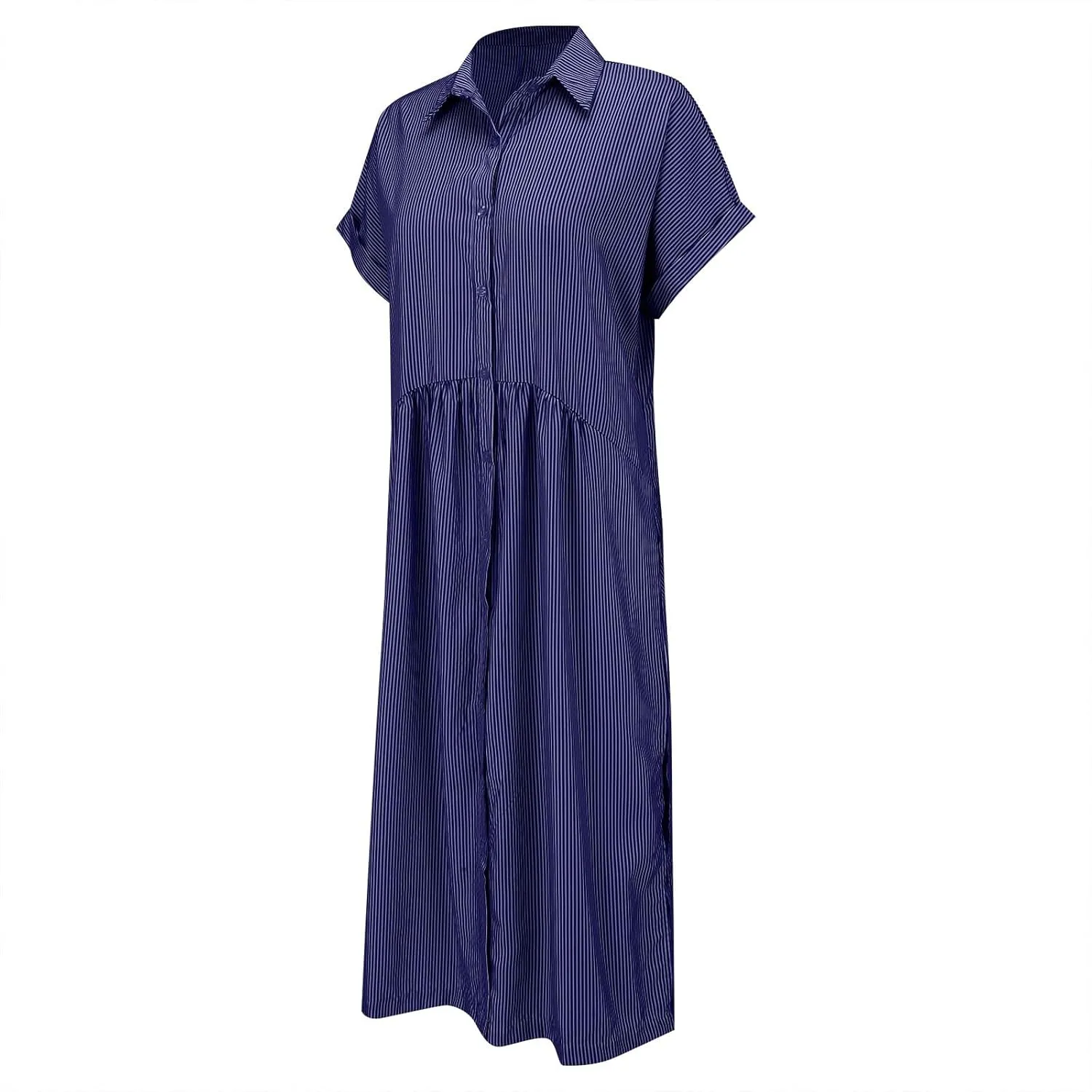 Button Down Dress for Women Short Sleeve Plus Size Striped Midi Dress Casual Summer Lightweight Collar Shirt Dresses