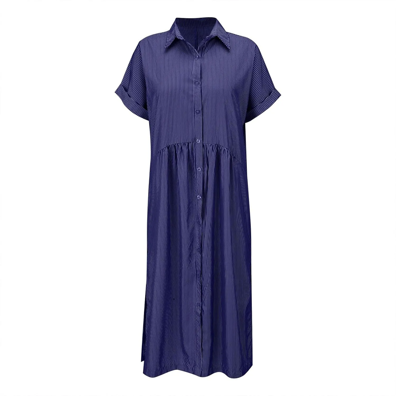 Button Down Dress for Women Short Sleeve Plus Size Striped Midi Dress Casual Summer Lightweight Collar Shirt Dresses