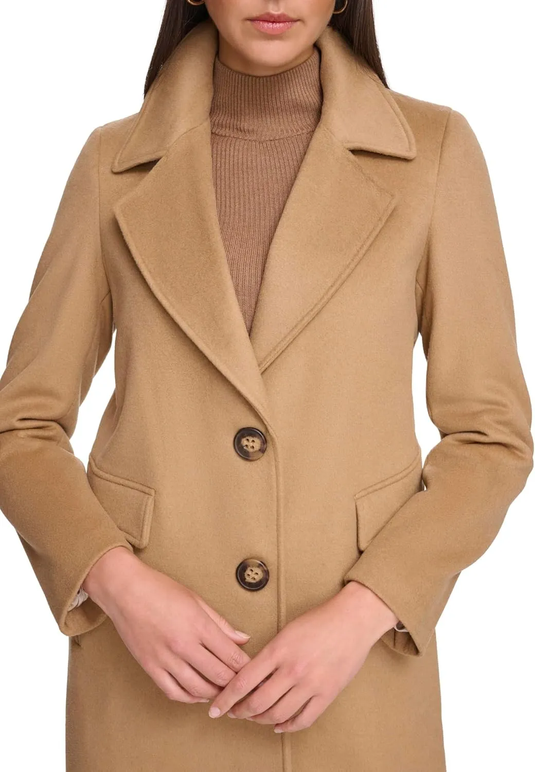 Calvin Klein Women's Full-Length Buttoned Wool Coat (Petite, Standard, Plus)