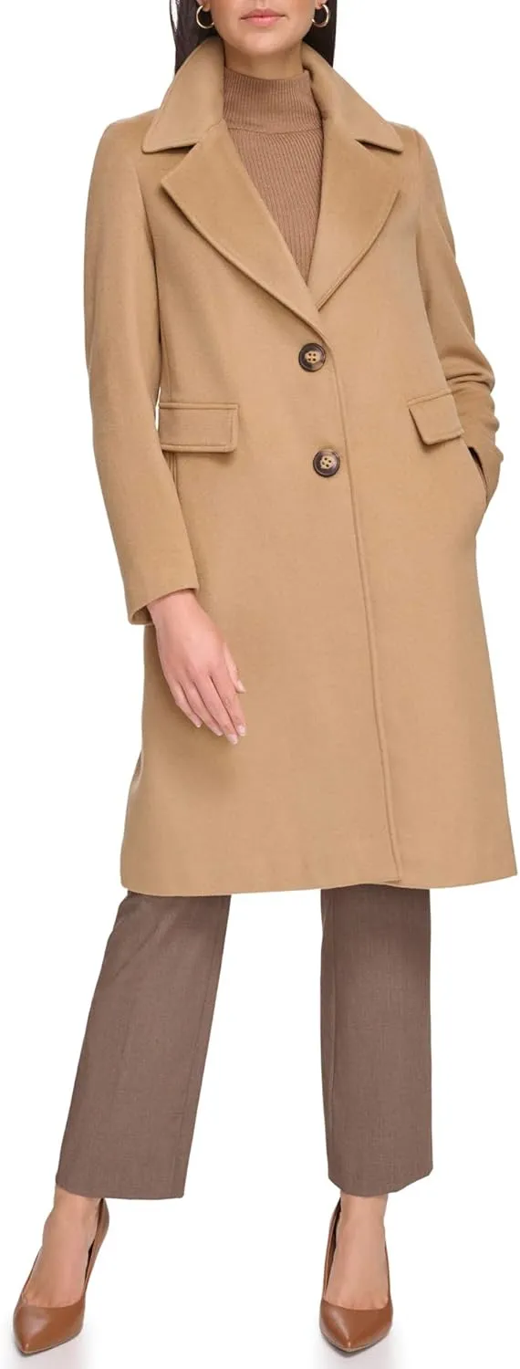 Calvin Klein Women's Full-Length Buttoned Wool Coat (Petite, Standard, Plus)