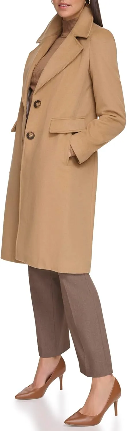 Calvin Klein Women's Full-Length Buttoned Wool Coat (Petite, Standard, Plus)