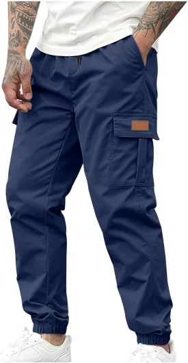Cargo Pants for Men Baggy Joggers Elastic Waist Drawstring Sweatpants Streetwear with Multi Pockets Hiking Fishing Gear