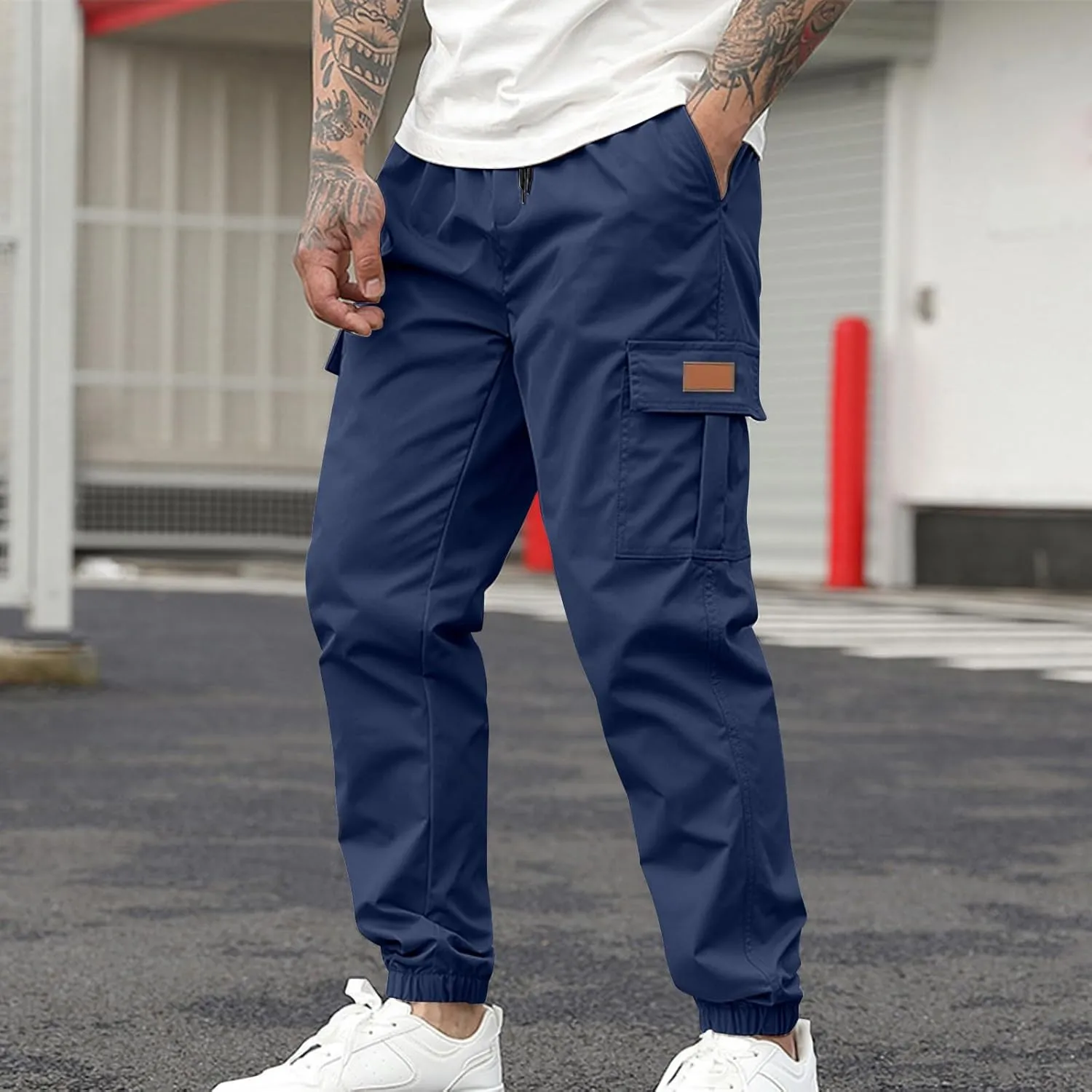Cargo Pants for Men Baggy Joggers Elastic Waist Drawstring Sweatpants Streetwear with Multi Pockets Hiking Fishing Gear