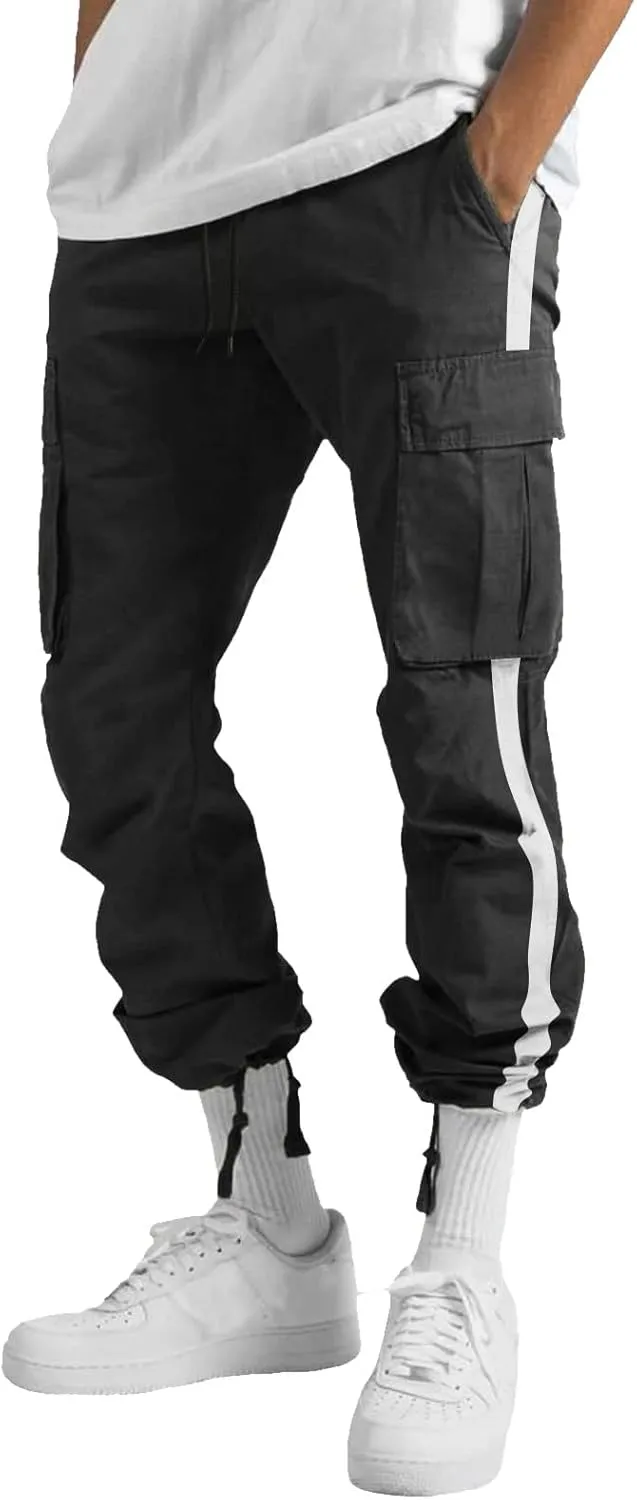 Cargo Pants for Men Relaxed Fit Casual Cargo Joggers Men Sweatpants Drawstring Elastic Waist Hiking Pants with Pockets