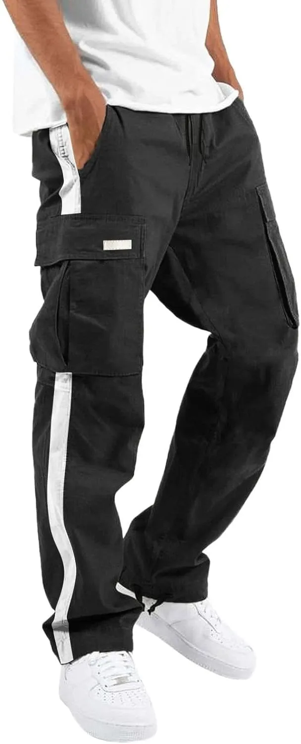 Cargo Pants for Men Relaxed Fit Casual Cargo Joggers Men Sweatpants Drawstring Elastic Waist Hiking Pants with Pockets