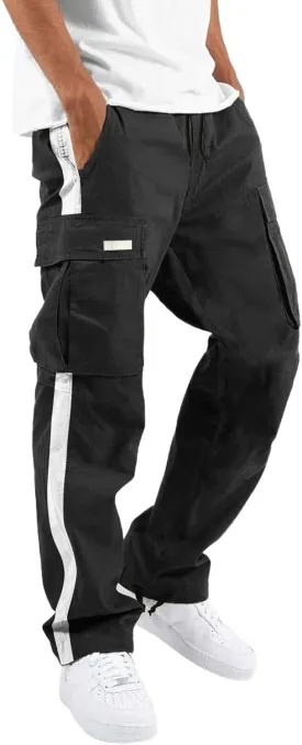 Cargo Pants for Men Relaxed Fit Casual Cargo Joggers Men Sweatpants Drawstring Elastic Waist Hiking Pants with Pockets