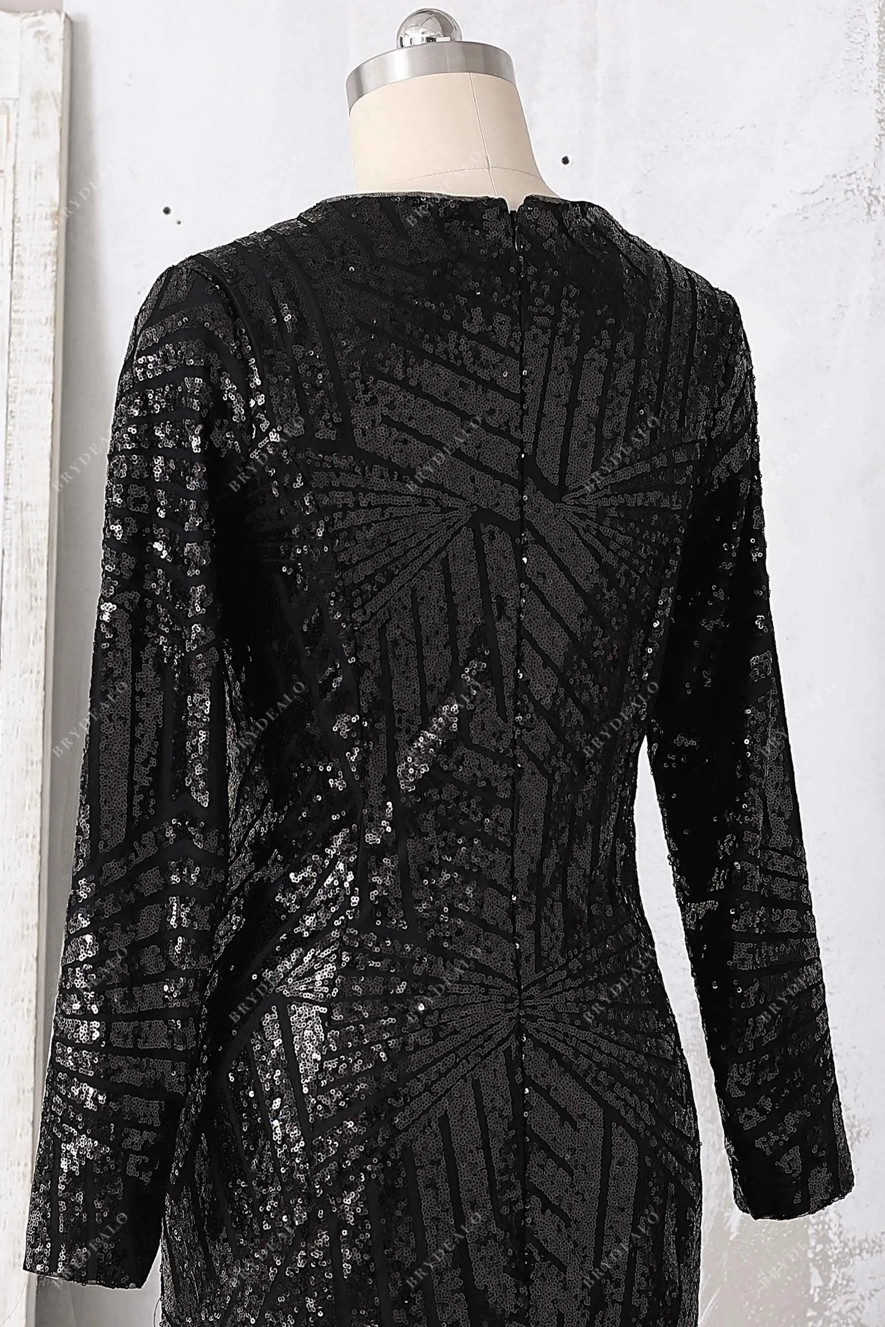 Demure Black Sequin Long Sleeve Mermaid Prom Gown