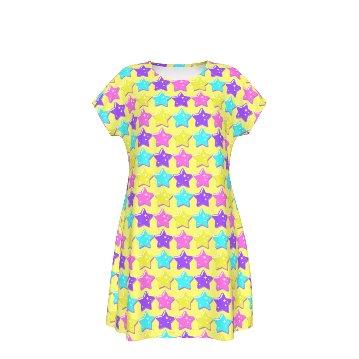 Electric Star Wave Yellow Short Sleeve Dress