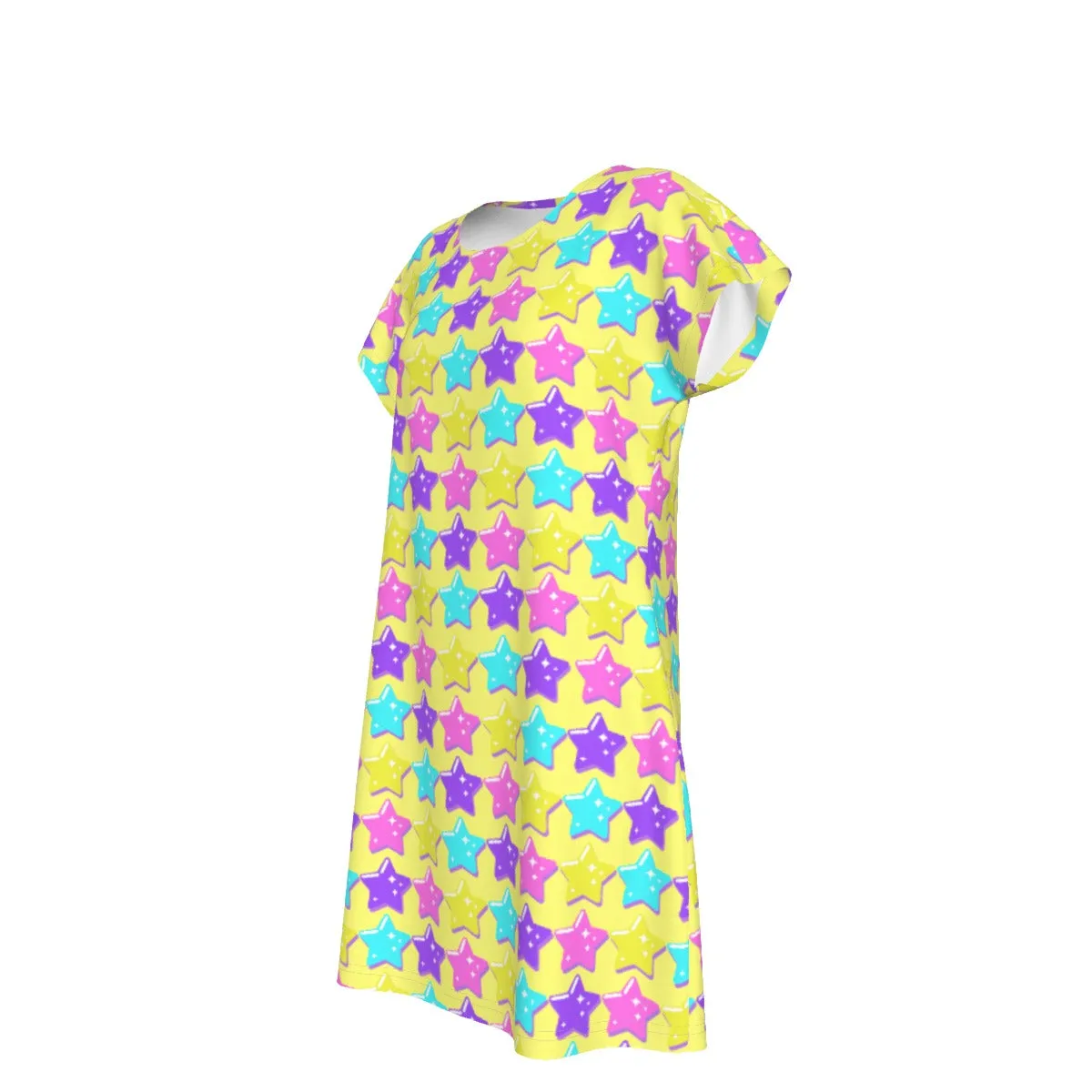 Electric Star Wave Yellow Short Sleeve Dress