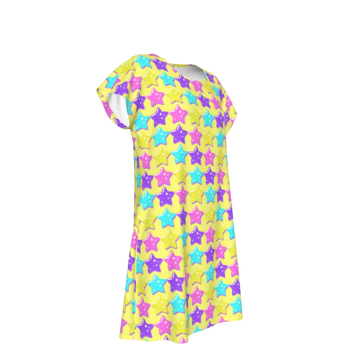 Electric Star Wave Yellow Short Sleeve Dress
