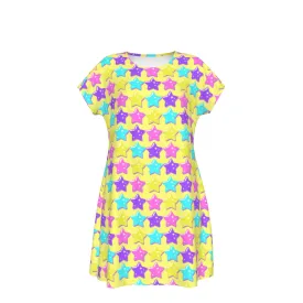 Electric Star Wave Yellow Short Sleeve Dress