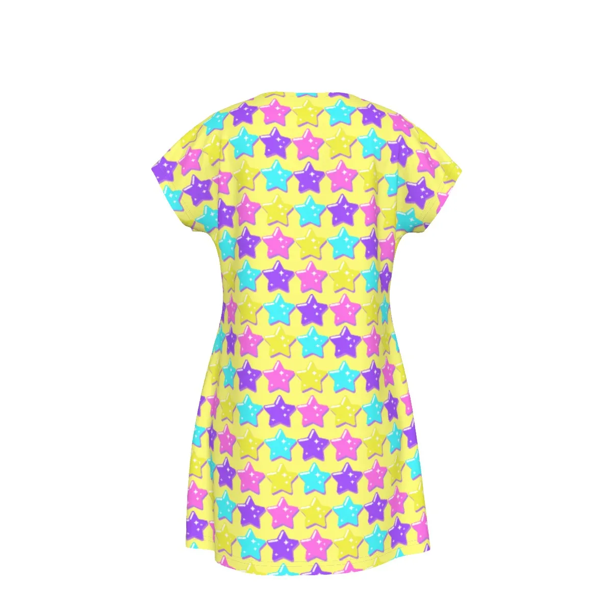 Electric Star Wave Yellow Short Sleeve Dress