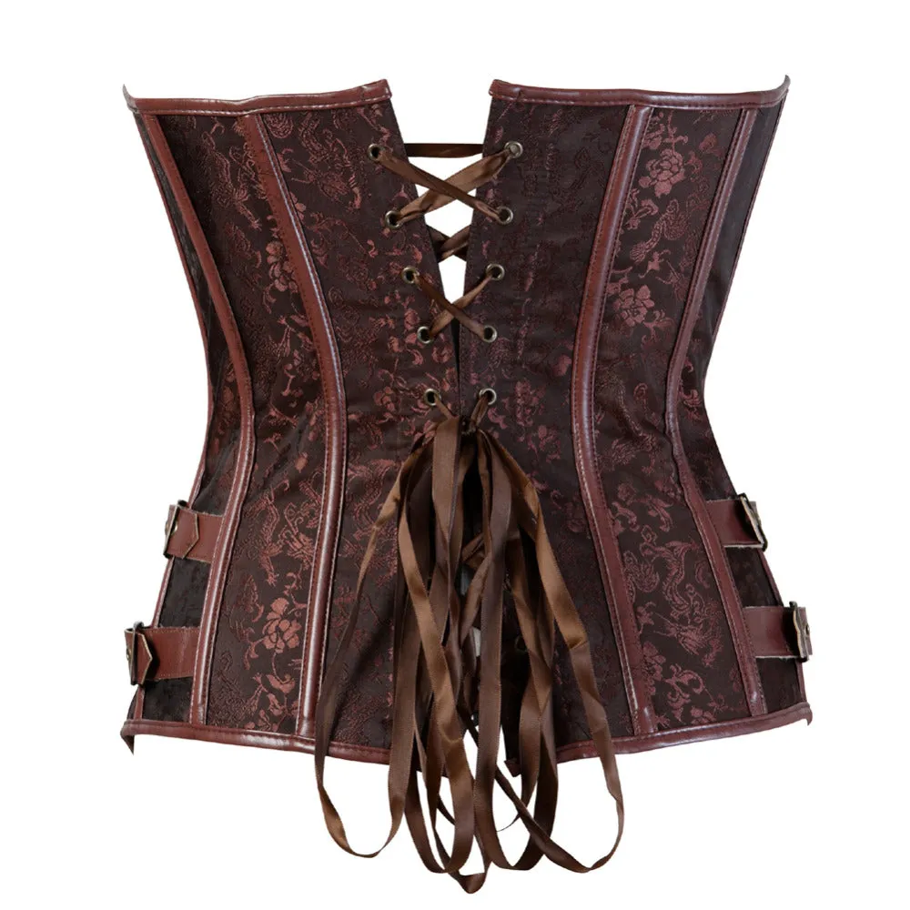 ERQI Steampunk Jacquard Lace Up Boned Overbust Corset