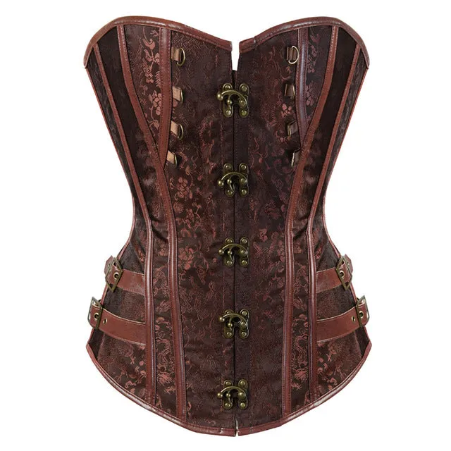 ERQI Steampunk Jacquard Lace Up Boned Overbust Corset