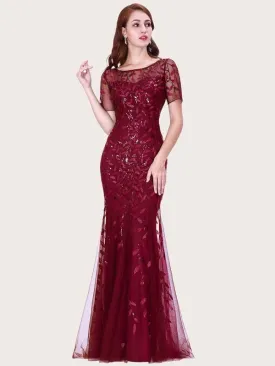 EverPretty Sequin Leaf Mesh Fishtail Hem Prom Dress