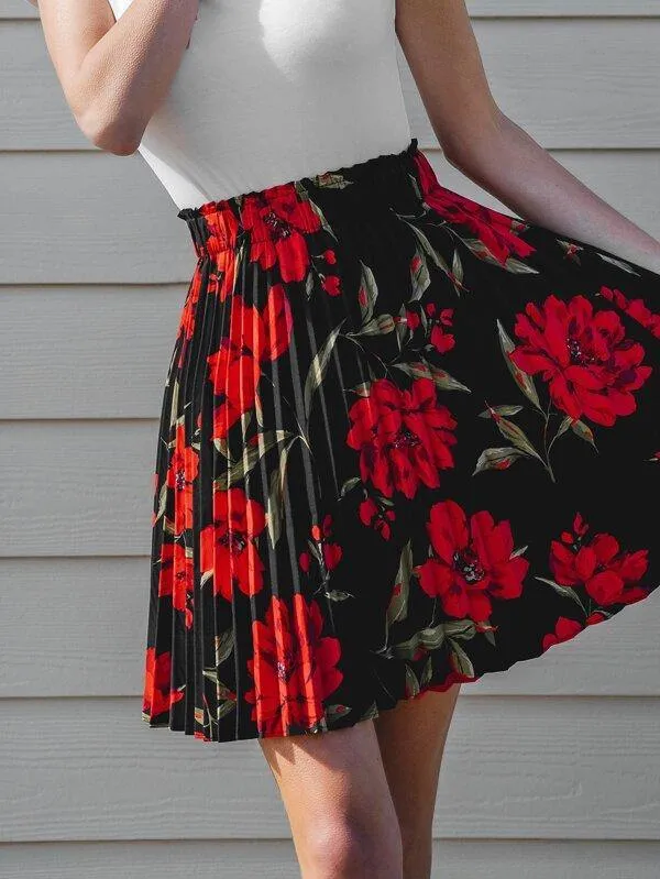 Floral Print Pleated Skirt
