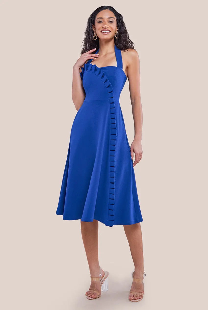 Goddiva Frilled Halter Neck Strap Midi Dress