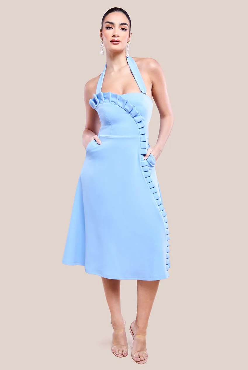 Goddiva Frilled Halter Neck Strap Midi Dress