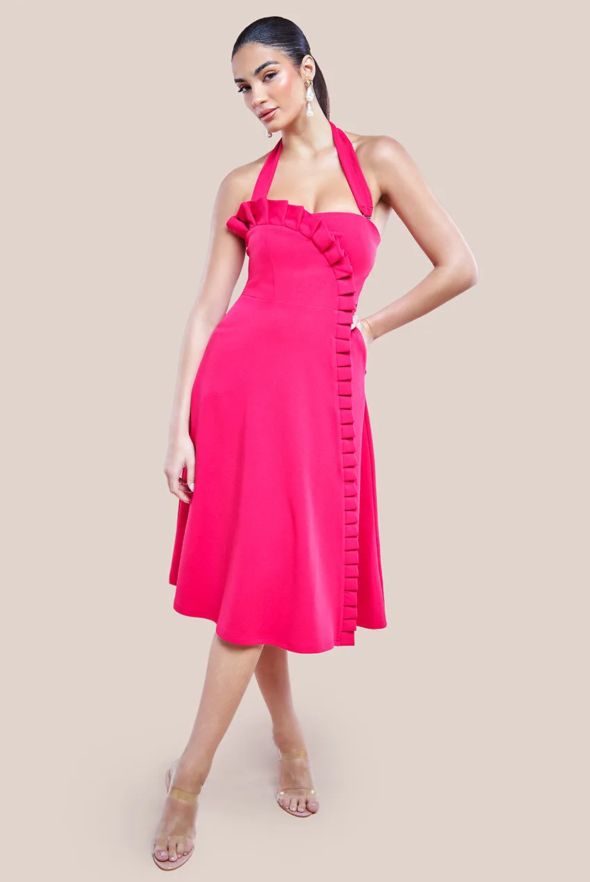 Goddiva Frilled Halter Neck Strap Midi Dress