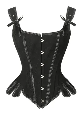 Gothic Brocade Shoulder Straps Wavy Hem Waist Cincher Overbust Corset Vest