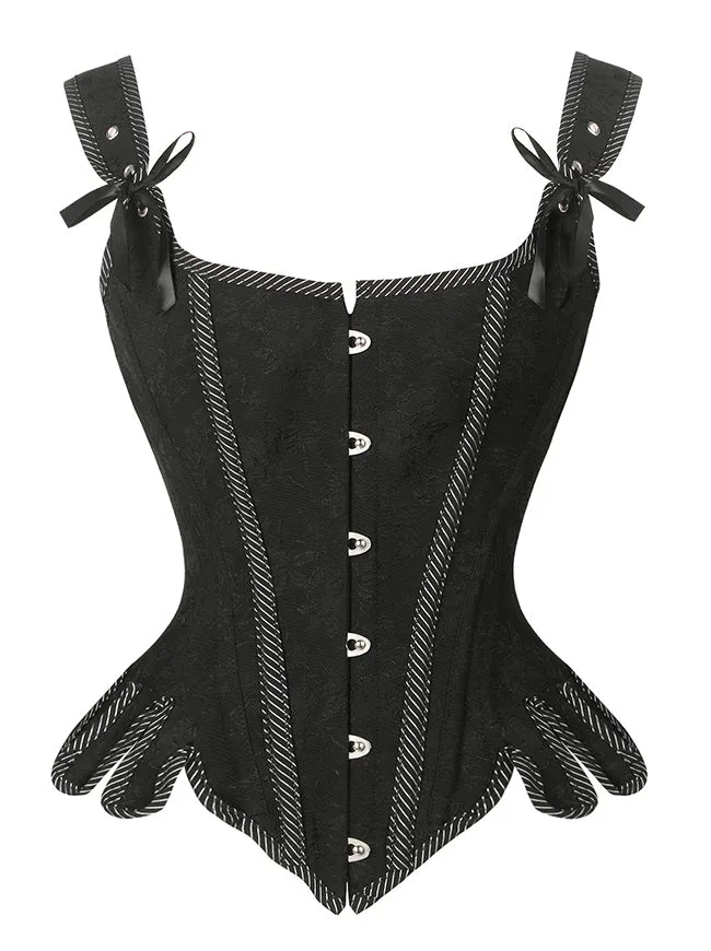 Gothic Brocade Shoulder Straps Wavy Hem Waist Cincher Overbust Corset Vest