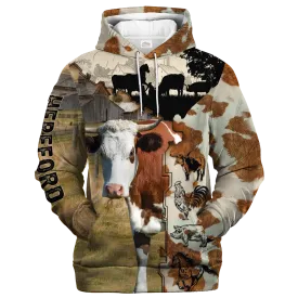 Hereford Fur Pattern On The Farm Hoodie, Hereford 3D Print On Hoodie