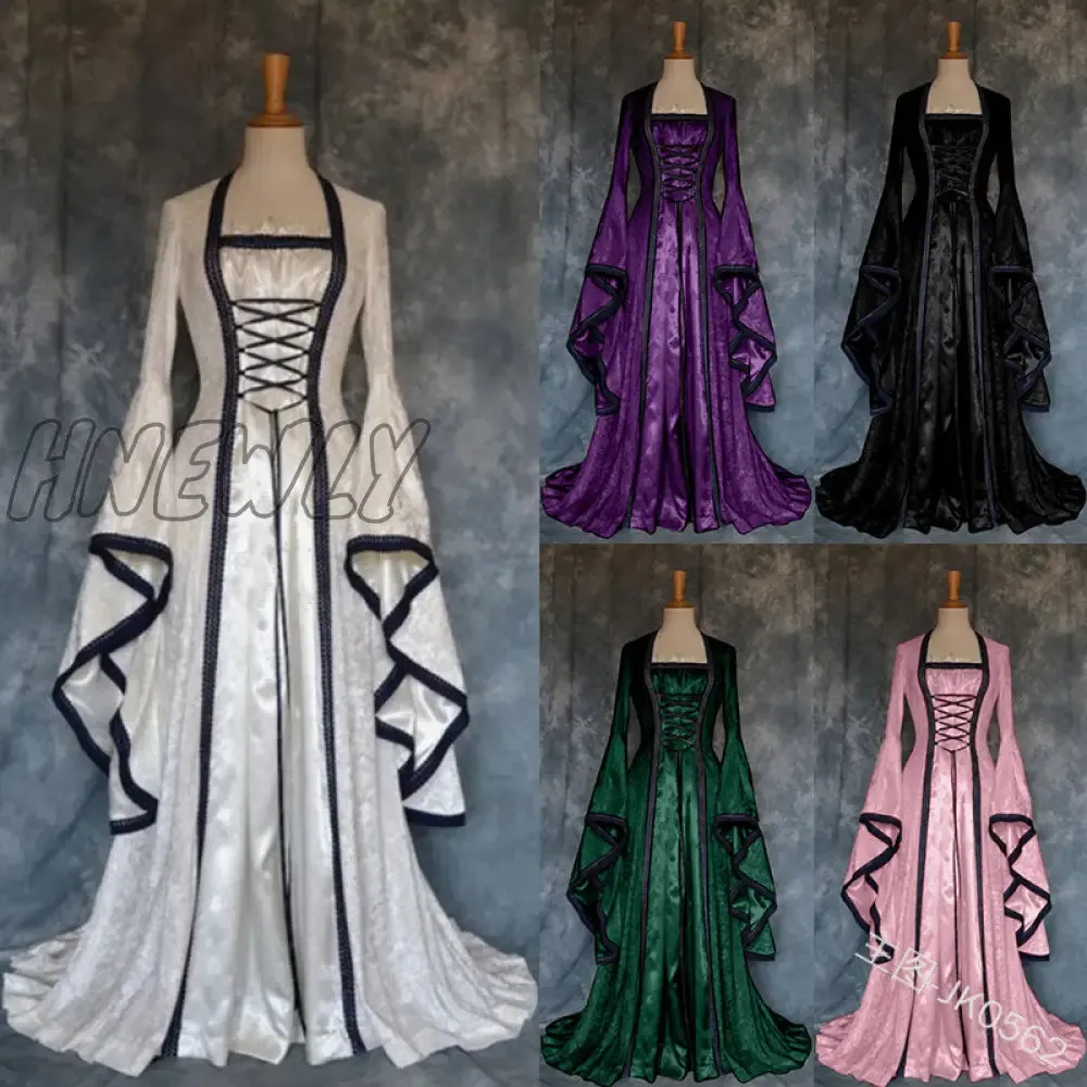 Hnewly Victoria Renaissance Medieval Cosplay Halloween Costumes for Women Long Sleeve Middle Ages Carnival Party Vintage Court Dress