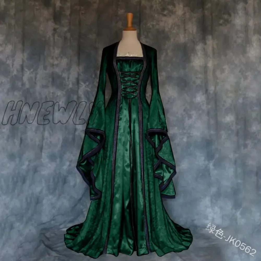 Hnewly Victoria Renaissance Medieval Cosplay Halloween Costumes for Women Long Sleeve Middle Ages Carnival Party Vintage Court Dress