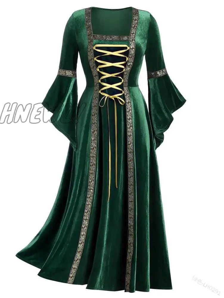 Hnewly Victoria Renaissance Medieval Cosplay Halloween Costumes for Women Long Sleeve Middle Ages Carnival Party Vintage Court Dress