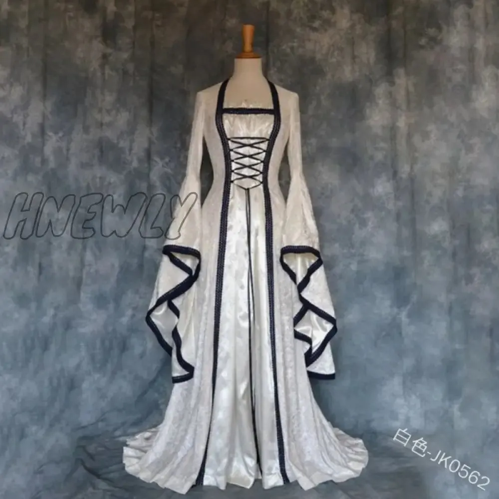 Hnewly Victoria Renaissance Medieval Cosplay Halloween Costumes for Women Long Sleeve Middle Ages Carnival Party Vintage Court Dress