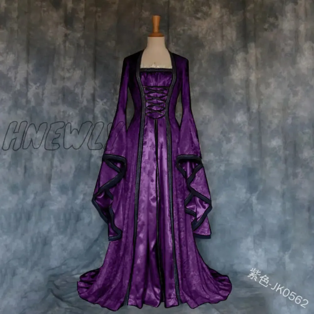 Hnewly Victoria Renaissance Medieval Cosplay Halloween Costumes for Women Long Sleeve Middle Ages Carnival Party Vintage Court Dress