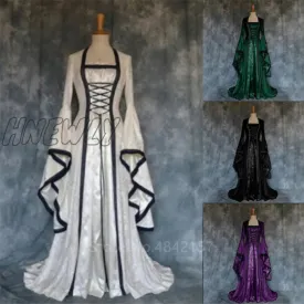 Hnewly Victoria Renaissance Medieval Cosplay Halloween Costumes for Women Long Sleeve Middle Ages Carnival Party Vintage Court Dress