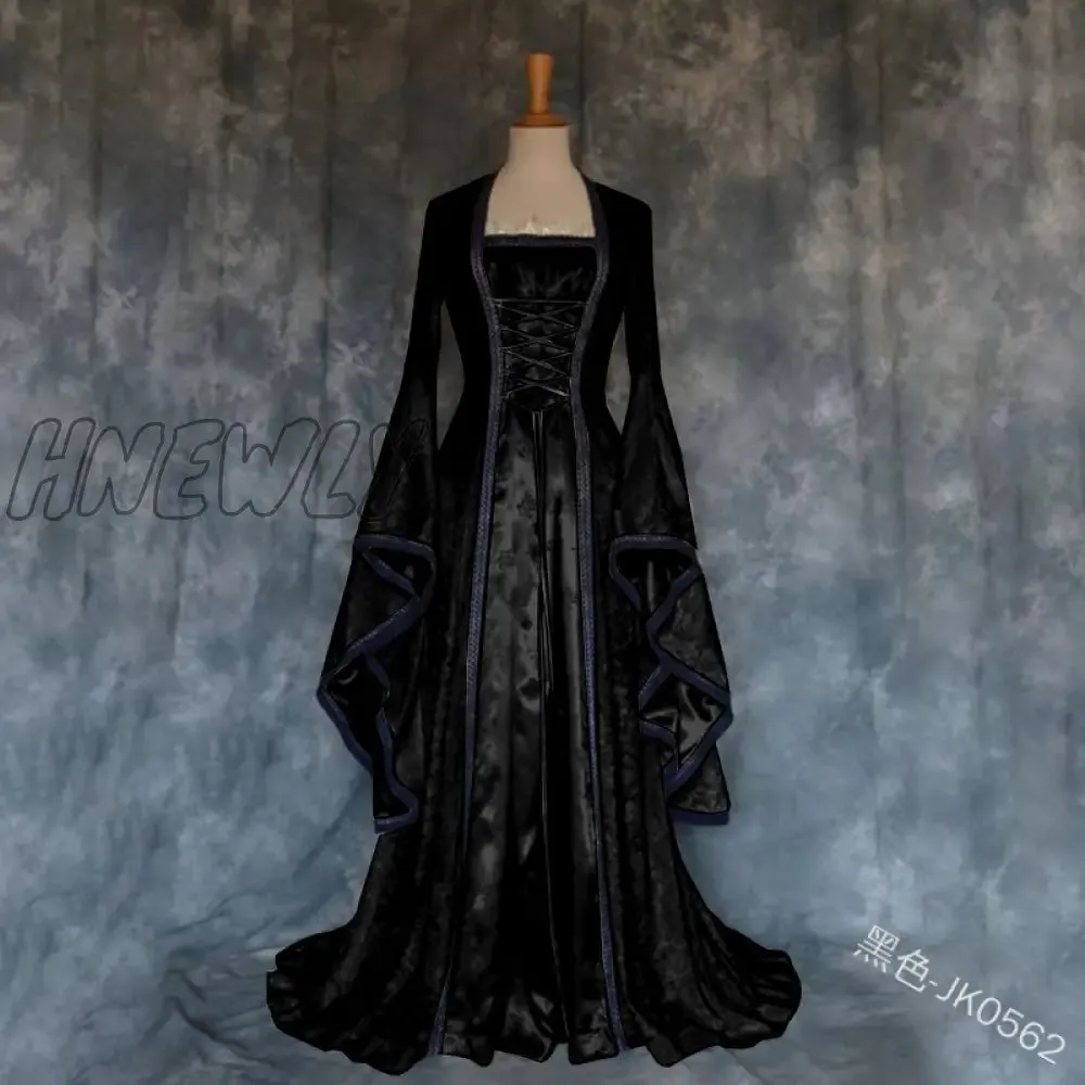 Hnewly Victoria Renaissance Medieval Cosplay Halloween Costumes for Women Long Sleeve Middle Ages Carnival Party Vintage Court Dress