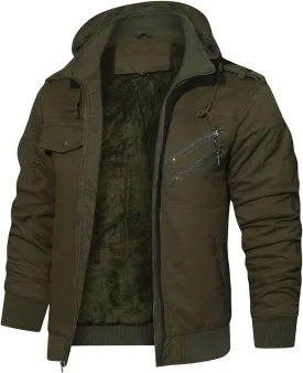 HOOD CREW Mens Jackets Winter Thicken Fleece Lined Outerwear Tactical Military Cargo Jacket with Hood