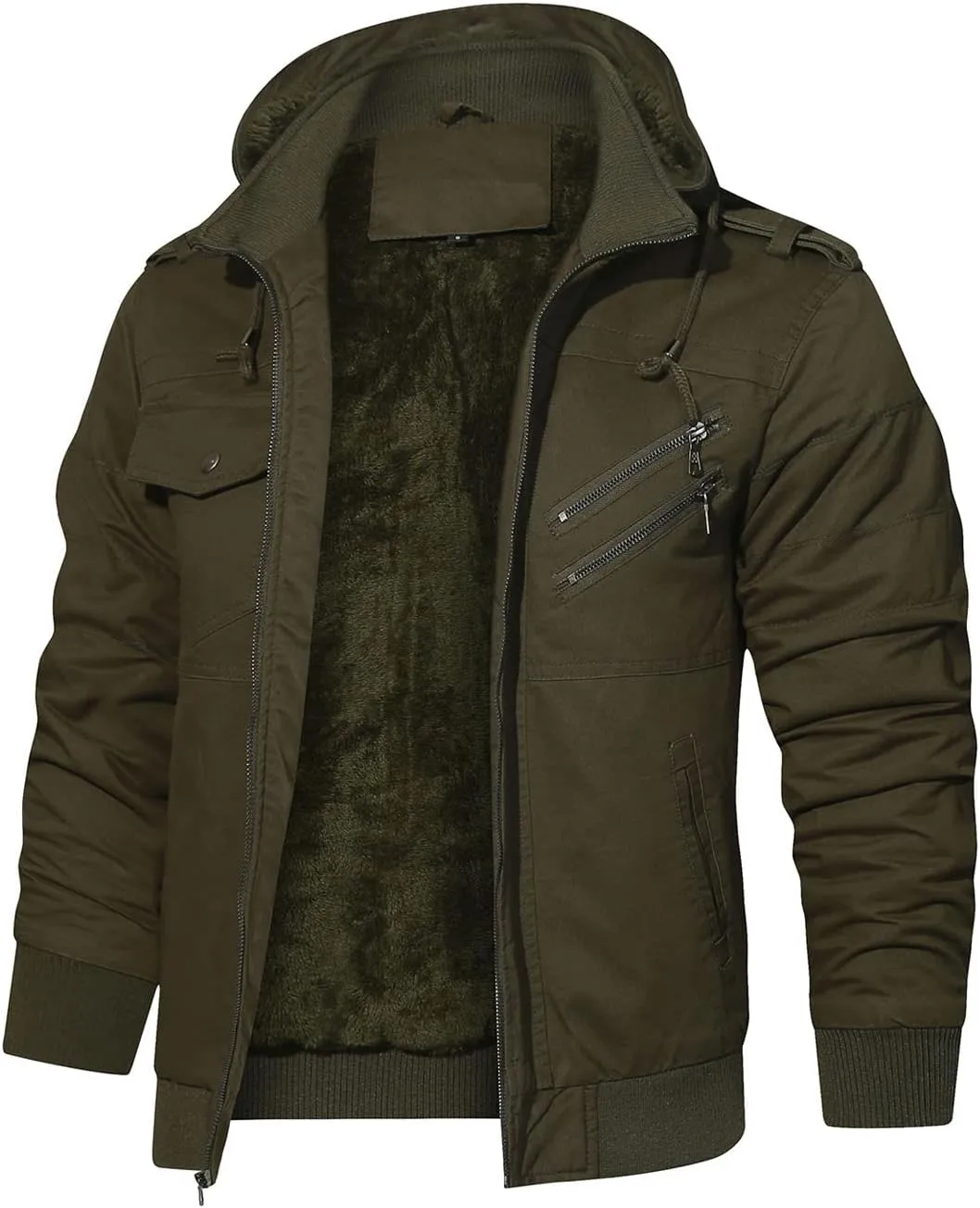 HOOD CREW Mens Jackets Winter Thicken Fleece Lined Outerwear Tactical Military Cargo Jacket with Hood