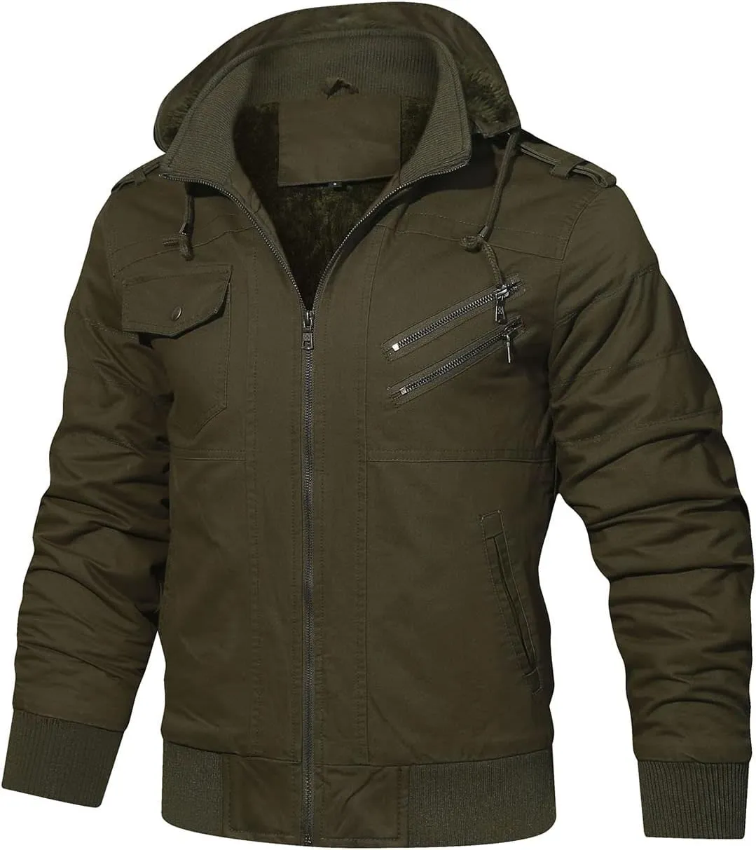 HOOD CREW Mens Jackets Winter Thicken Fleece Lined Outerwear Tactical Military Cargo Jacket with Hood