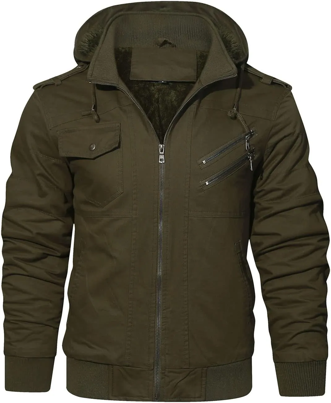 HOOD CREW Mens Jackets Winter Thicken Fleece Lined Outerwear Tactical Military Cargo Jacket with Hood