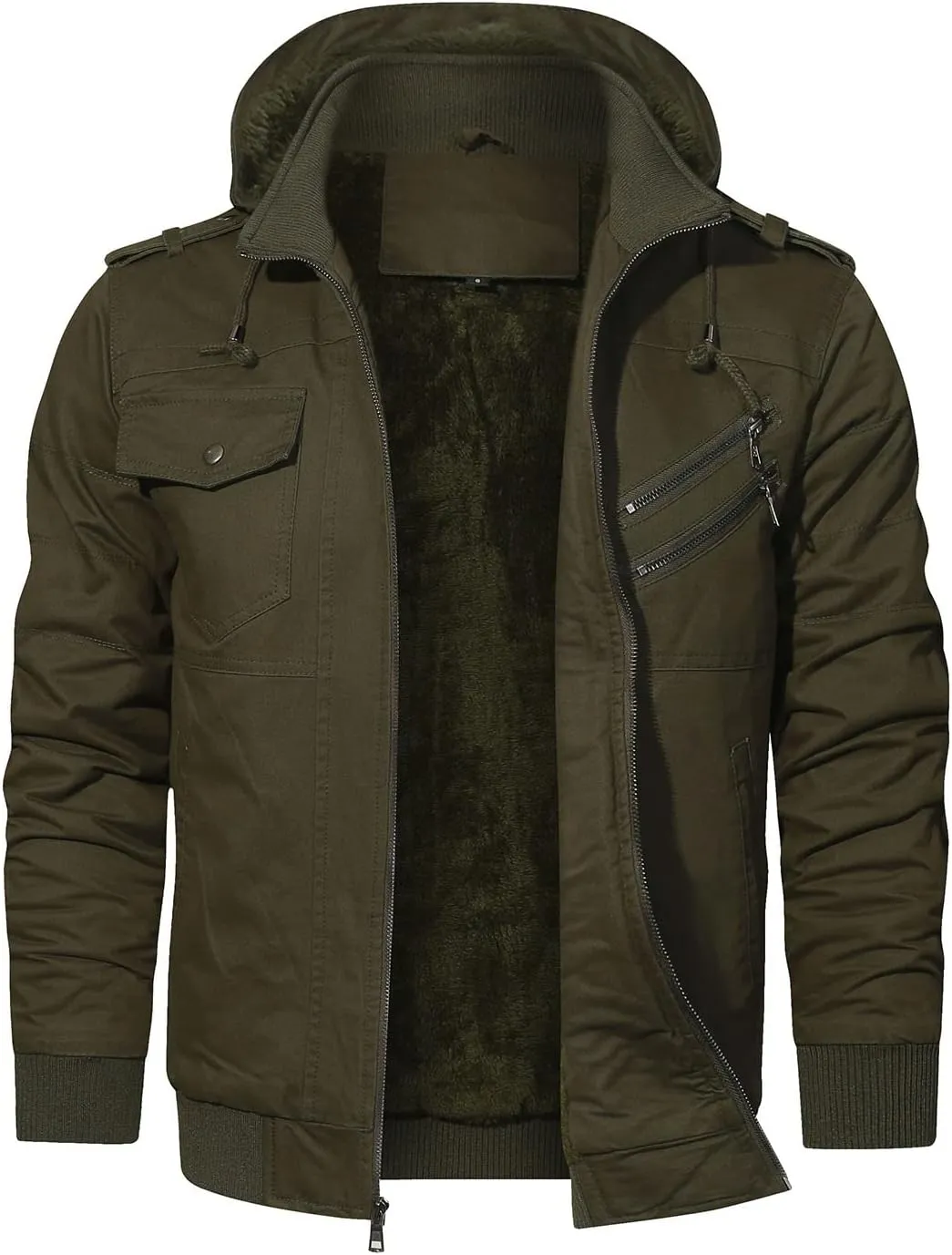 HOOD CREW Mens Jackets Winter Thicken Fleece Lined Outerwear Tactical Military Cargo Jacket with Hood
