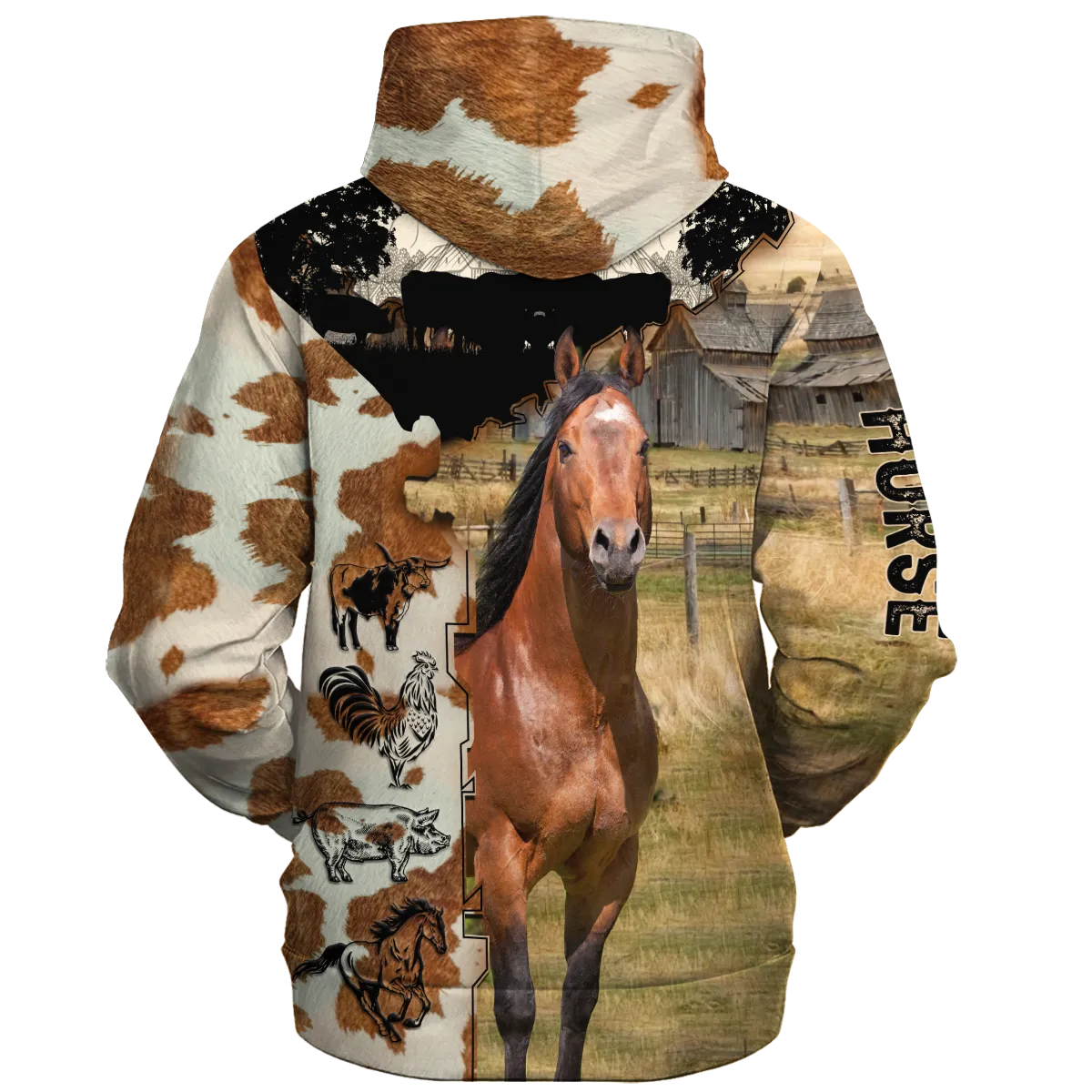 Horse Fur Pattern On The Farm Hoodie, Horse Hoodie, Gift For Horse Lover