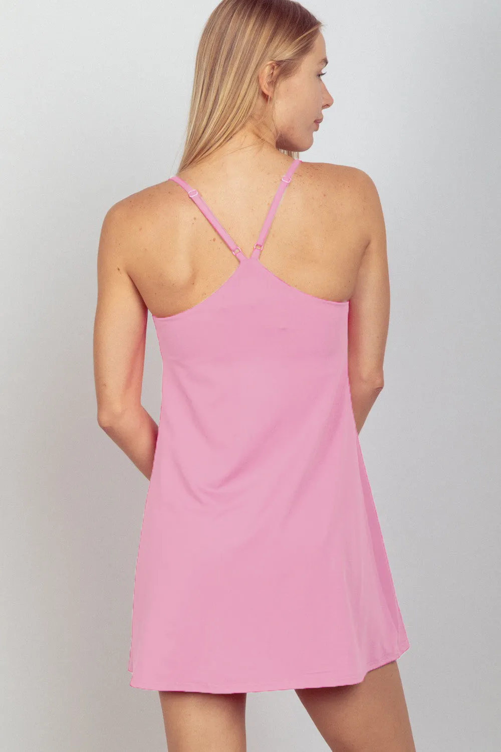Hot Girl Active Tennis Dress with Unitard Liner In Pink