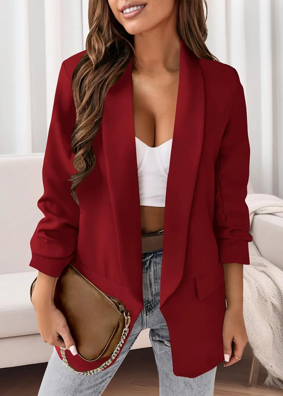 KIRUNDO Blazers for Women Oversized Business Casual Long Sleeve Open Front Work Office Suit Jackets Trendy Clothes